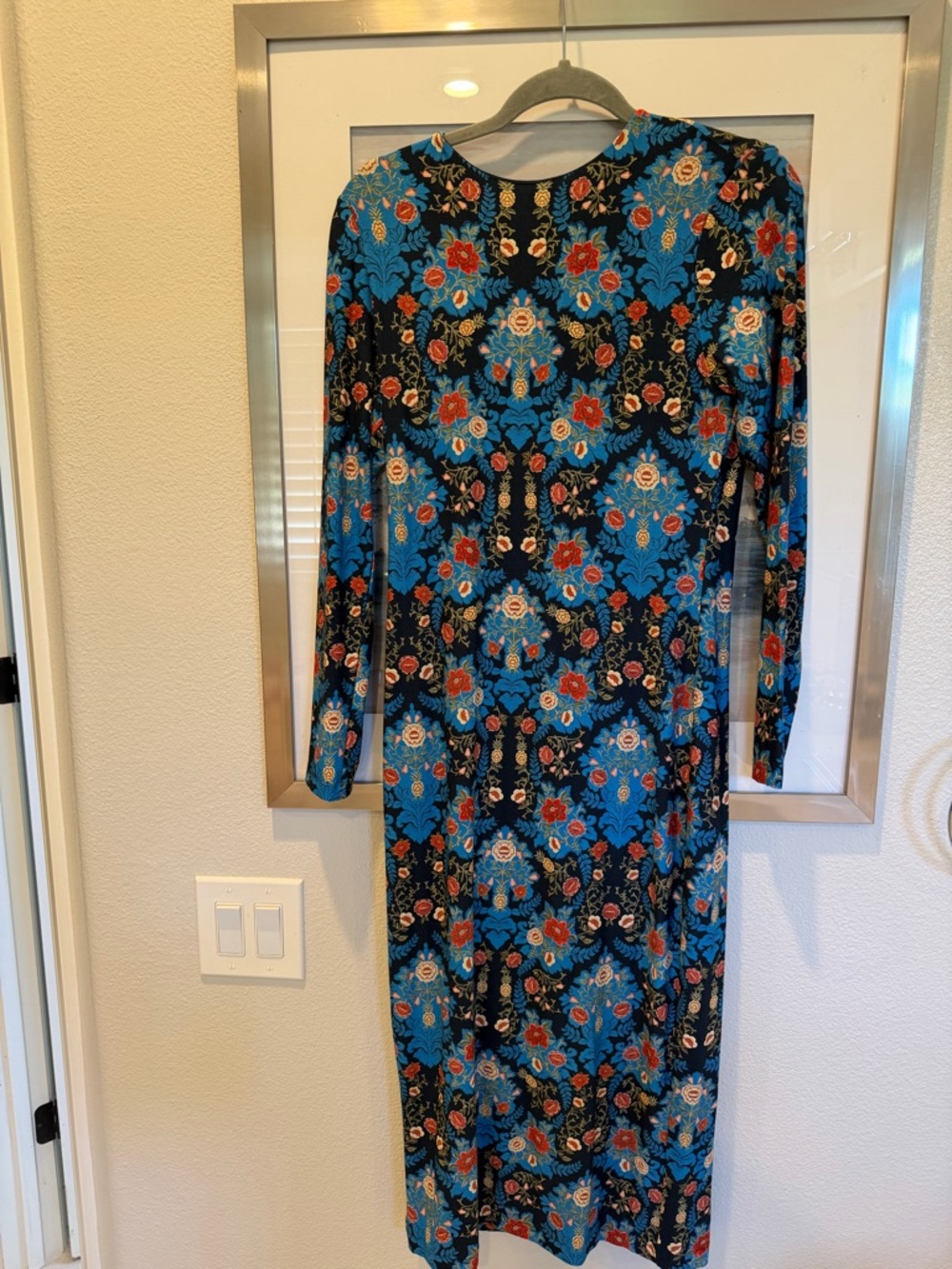 FARM Rio Teal Floral Long-Sleeve Maxi Dress with Black Base